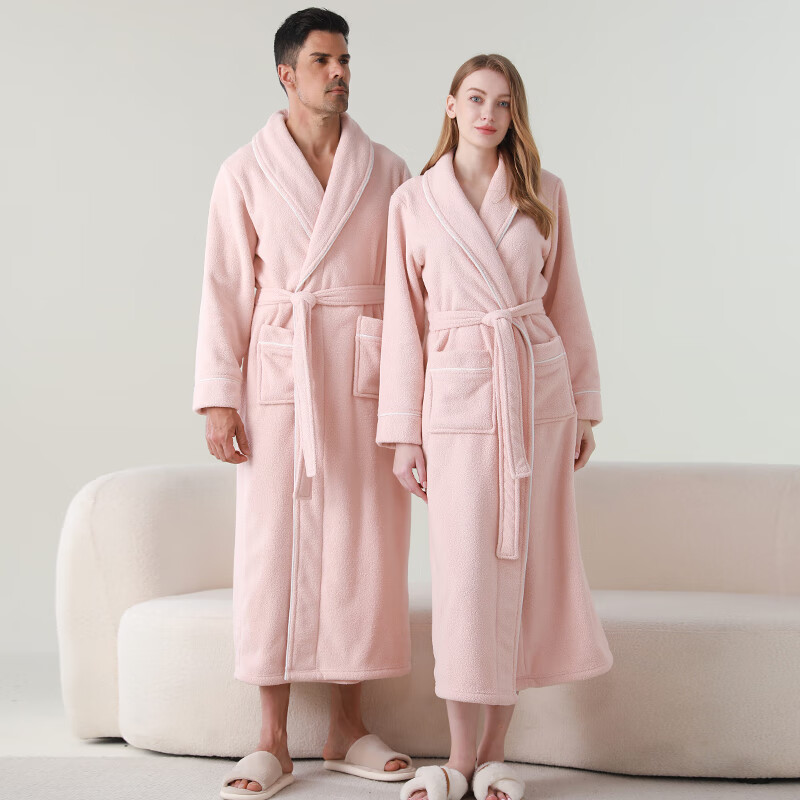 赛图蒙睡袍男加绒加厚2025新款女士秋冬季情侣珊瑚绒洗澡保暖浴袍睡衣 2504杏粉色【女】 XL (身高170-185CM,体重150-190斤)