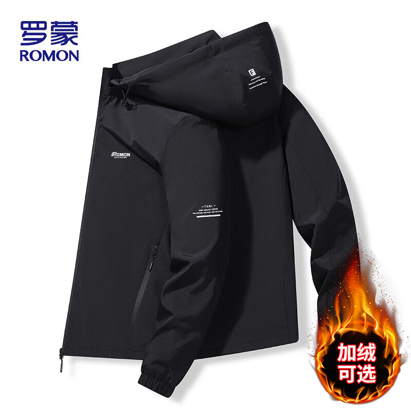 罗蒙（ROMON）夹克男士外套秋冬季潮流商务户外运动休闲防风上衣男装JK01 黑色X
