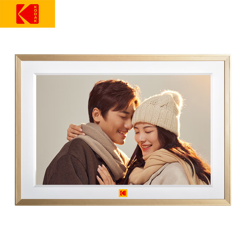 KODAK1018 电子相册10.1/15.6英寸高清数码相框摆台触摸屏智能照片播放器结婚礼物纪念 （1018）10.1英寸）金色