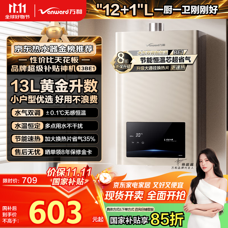 万和（Vanward）【神舟13BE1】【国家补贴15%】13升燃气热水器天然气水气双调恒温家用节能省气防冻强排式以旧换新
