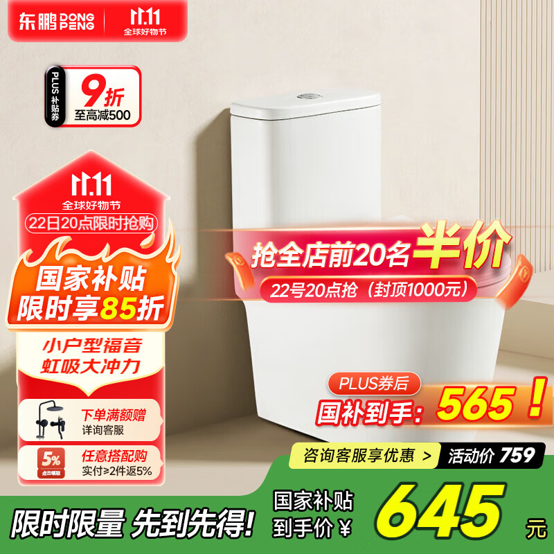 东鹏（DONGPENG） 马桶家用坐便器虹吸式节水隔臭低噪大冲力抽水连体座便器 【小户型福音】305坑距-W6431A