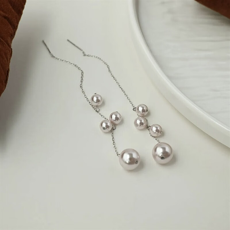 bomp施家华洛世奇锆925银针长款曼塔玫瑰珍珠葡萄流苏气质耳线经典灵