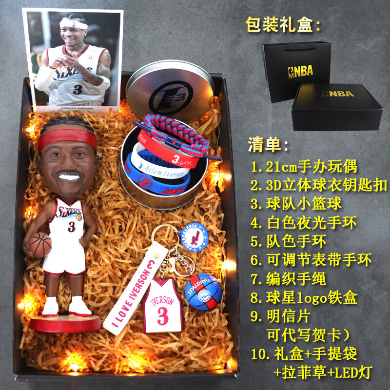 梦京鱼篮球礼盒生日套装nba科比詹姆斯欧文库里麦迪保罗斯人偶模型摆件 库里 送卡片+手环+礼袋
