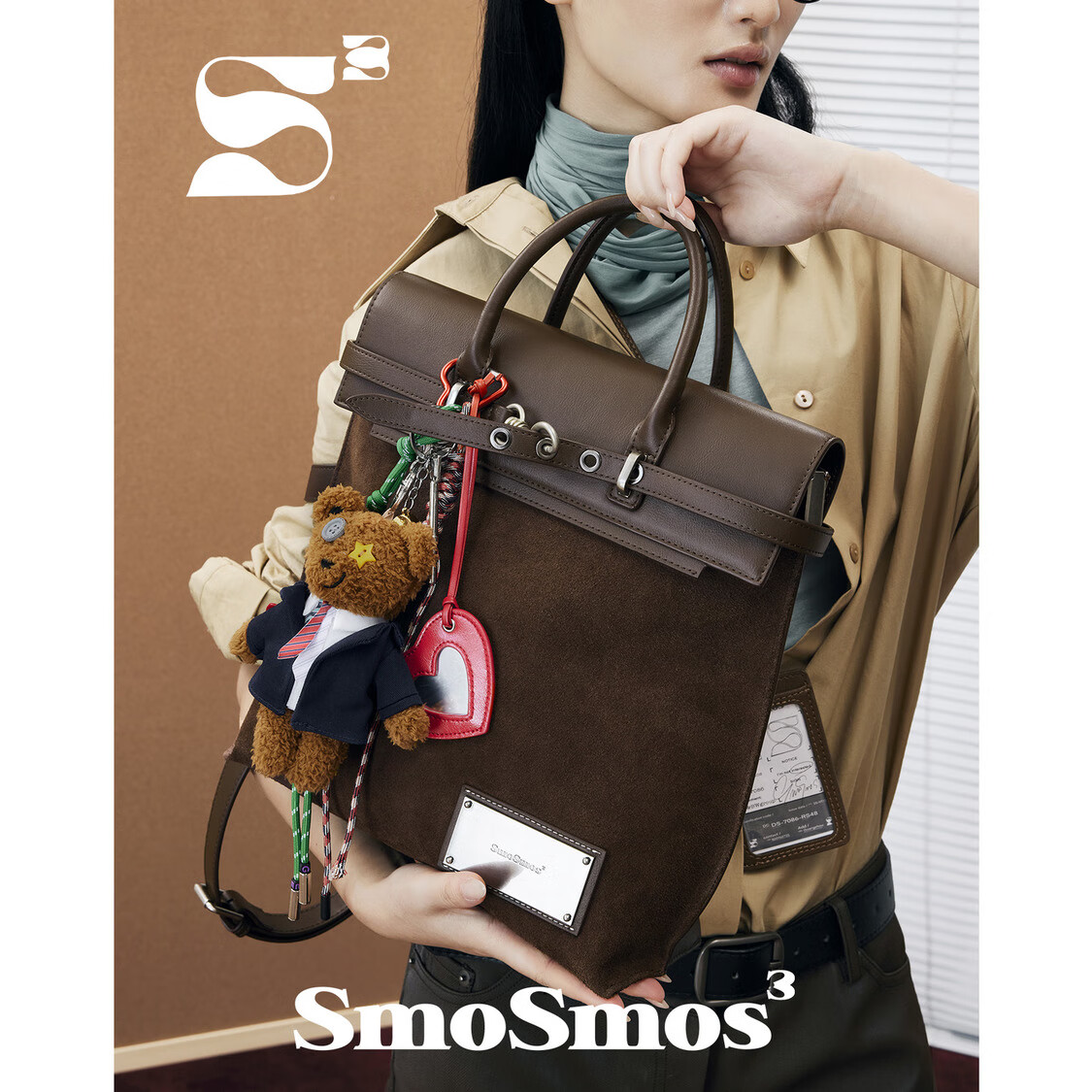 SmoSmos【Boxing包】麂皮原创双肩包通勤女背包真皮电脑包登山包生日礼物 中号麂绒棕