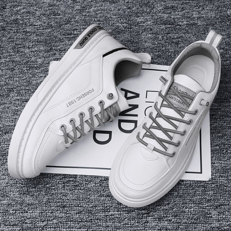 西域骆驼（VANCAMEL）男鞋秋季英伦商务休闲皮鞋子男士免系带软底百搭运动板鞋子男板鞋 【官方正品 品质保证】白色配色 43