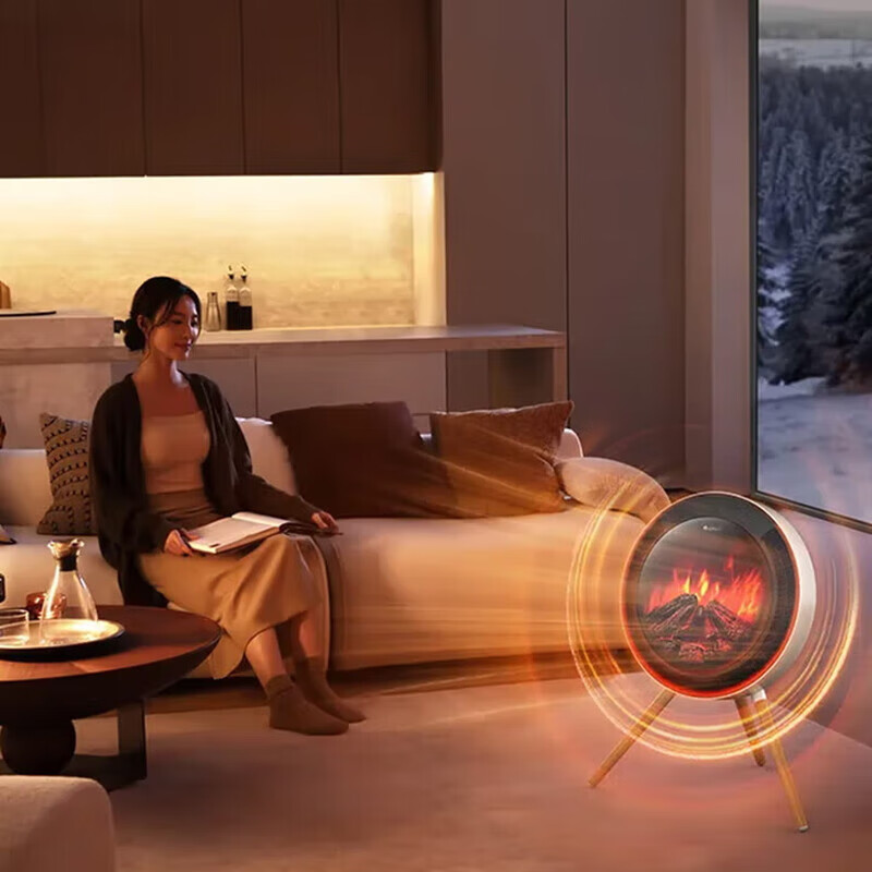 格力（GREE）石墨烯取暖器家用北欧时光篝火暖风机仿真火焰速热电暖气ECO节能 NFTD-X6020B-MF【若华金+黑】