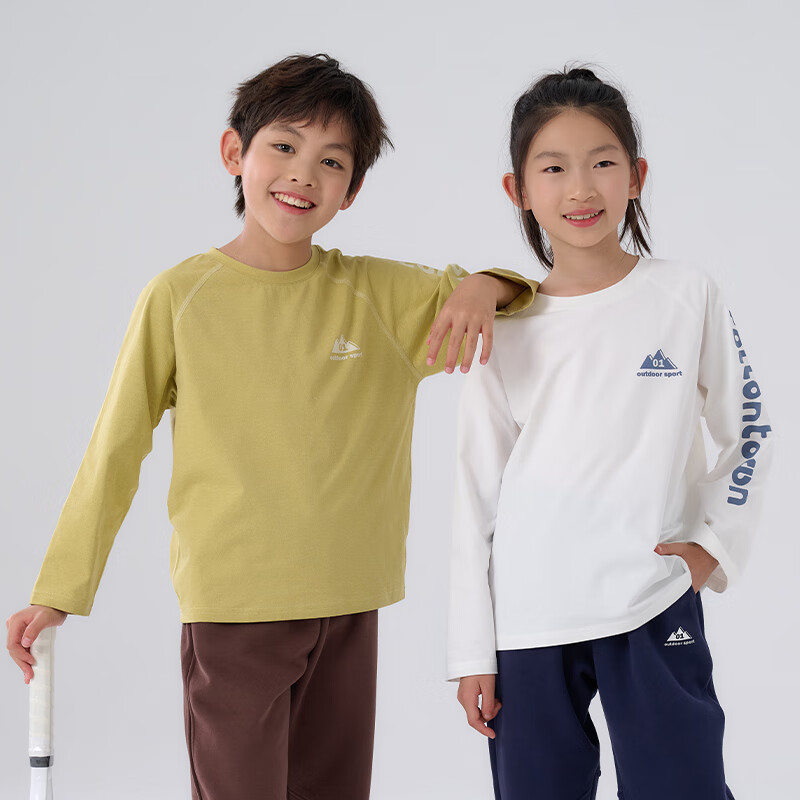 棉花堂(cottontown)【速干】棉花堂童装儿童速干长袖t恤男童秋装女童大童春秋打底衫 米白 110 110/56