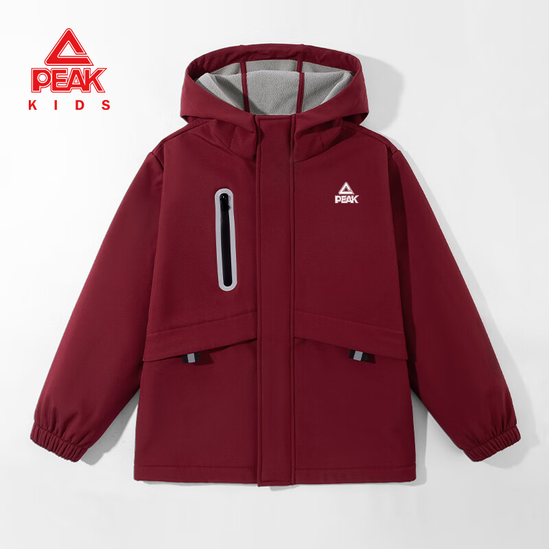 匹克童装儿童外套秋冬款2025新款男童保暖软壳衣服冬季女童防水运动服 【加绒软壳衣】车厘子红 150