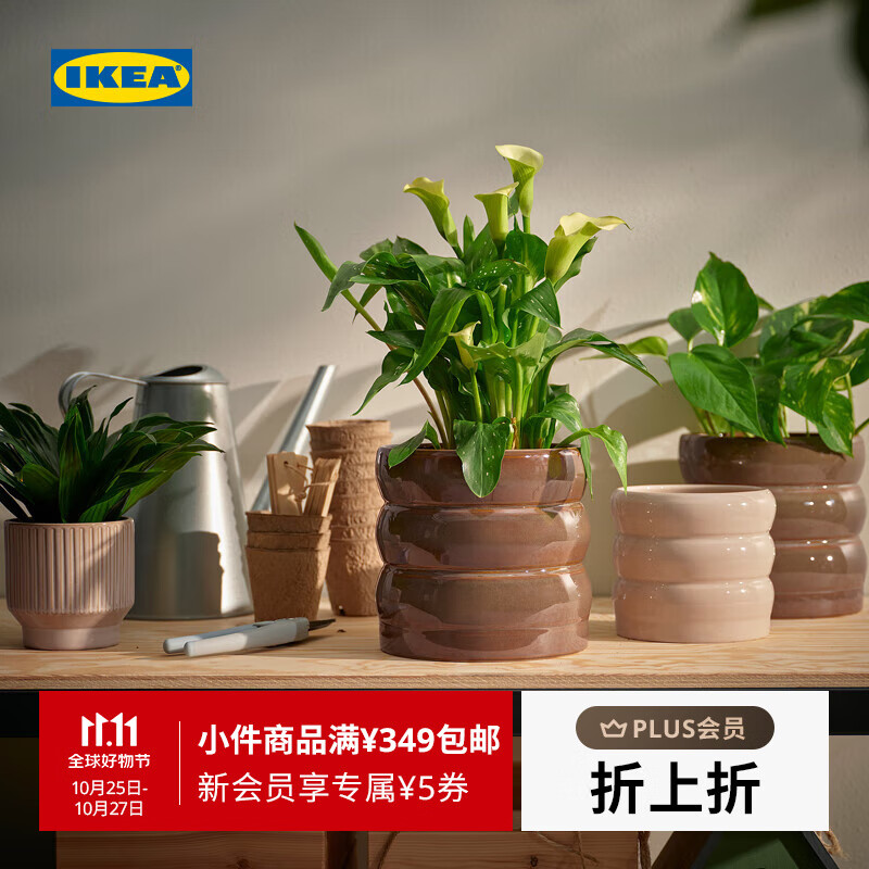 宜家（IKEA）HASSELBUKETT哈瑟布凯装饰花盆多肉盆景装饰绿萝盆 装饰用花盆黄褐色12cm