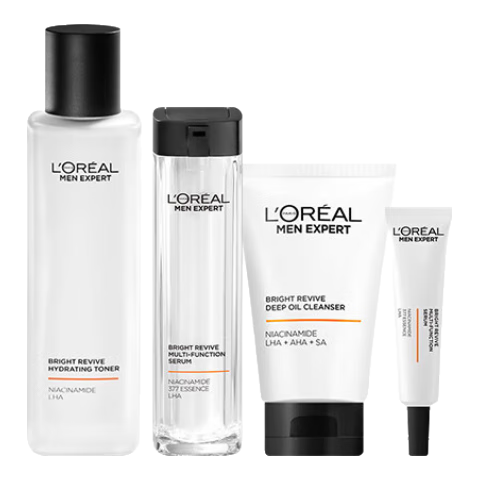 歐萊雅男士護(hù)膚套裝耀白瓶水乳煙酰胺美白保濕提亮淡化痘印化妝品禮物男 男士耀白水乳3件套裝