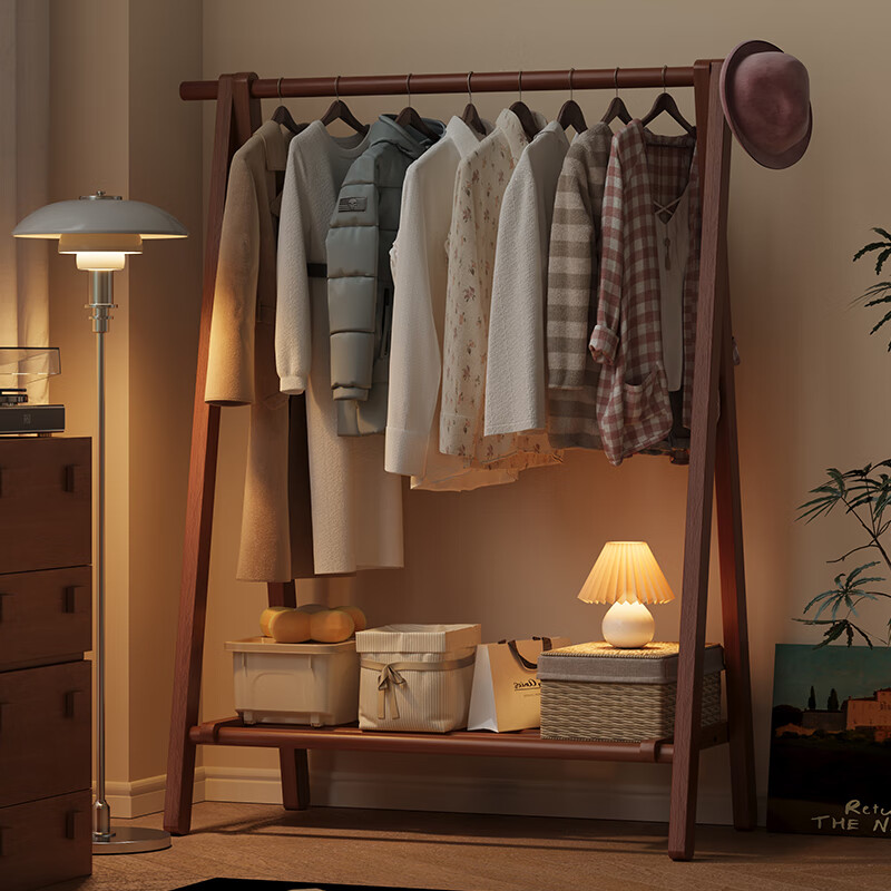 顾家家居实木衣帽架落地家用挂衣架可折叠小户型室内挂衣服架子简易晾衣架 可折叠【稳固A字型】朴橡原木色80CM