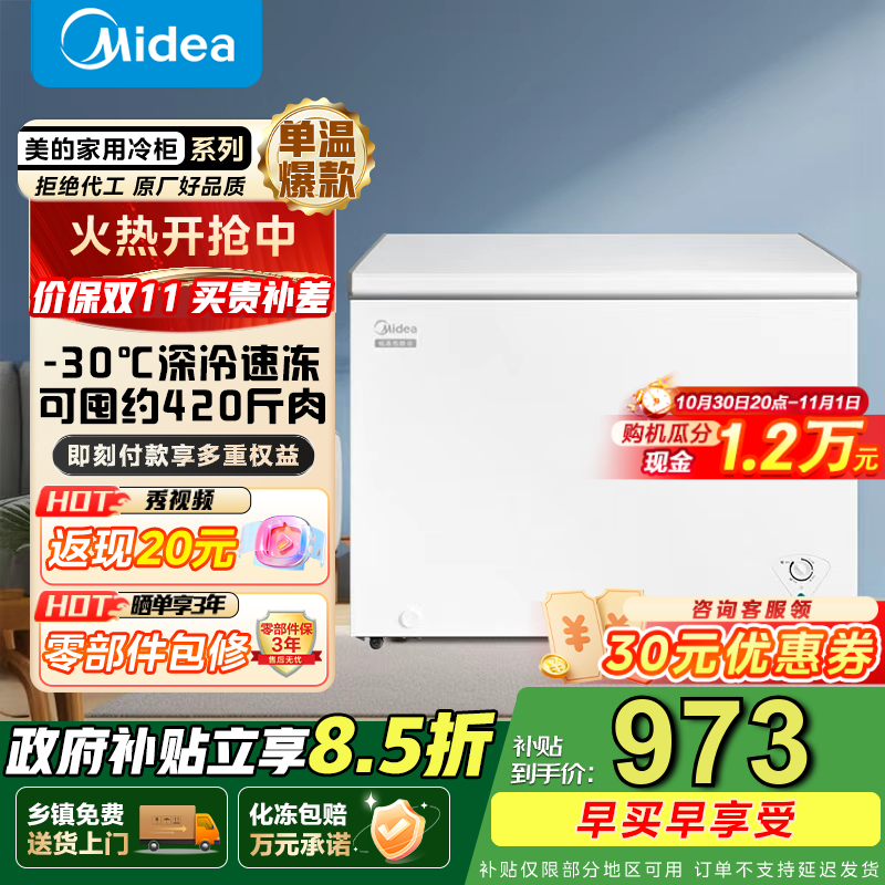 美的（Midea） 301L商用家用卧式大冷冻囤货冰柜 大容量冷藏冷冻转换冷柜 卧式冰柜 国家补贴 【BD/BC-301