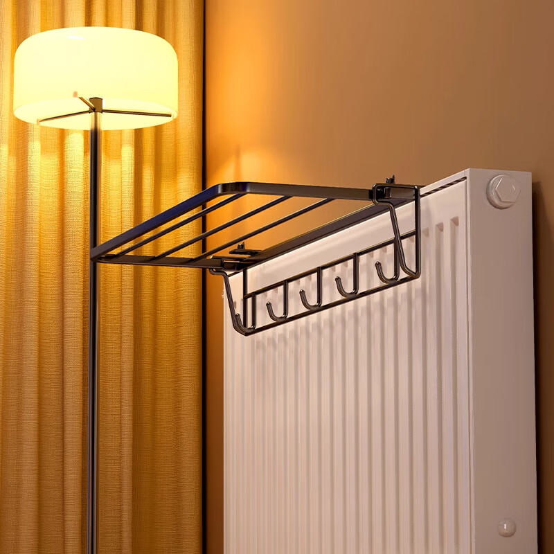 木格格暖气片置物架晾衣架免打孔专用收纳架挂钩支架储物架多功能置物架 黑色小号（1个装）