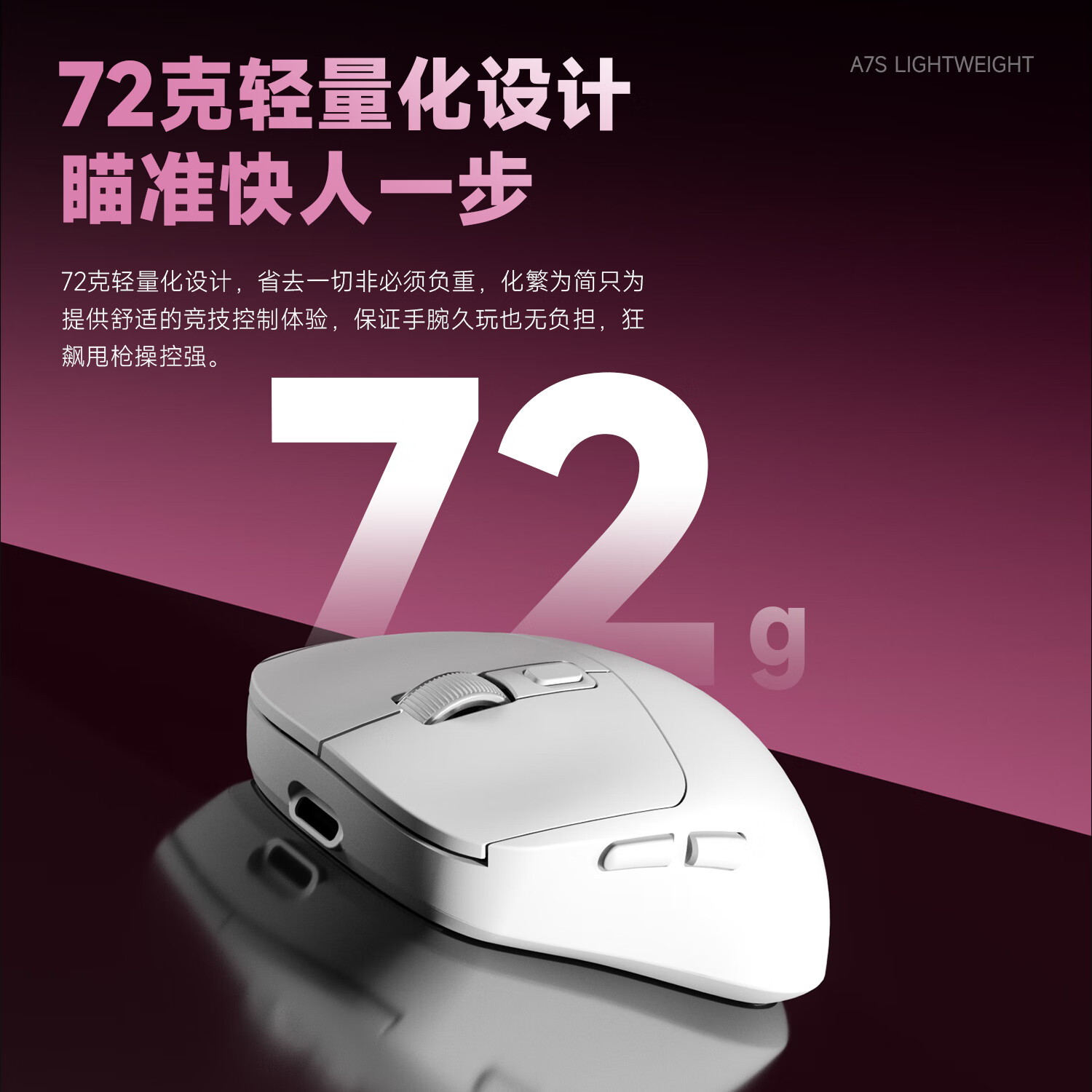 风陵渡A7S无线轻量化游戏鼠标电竞办公蓝牙鼠标有线/2.4G/蓝牙三模便携可充电人体工学静音鼠标 A7S雪白【静音版】