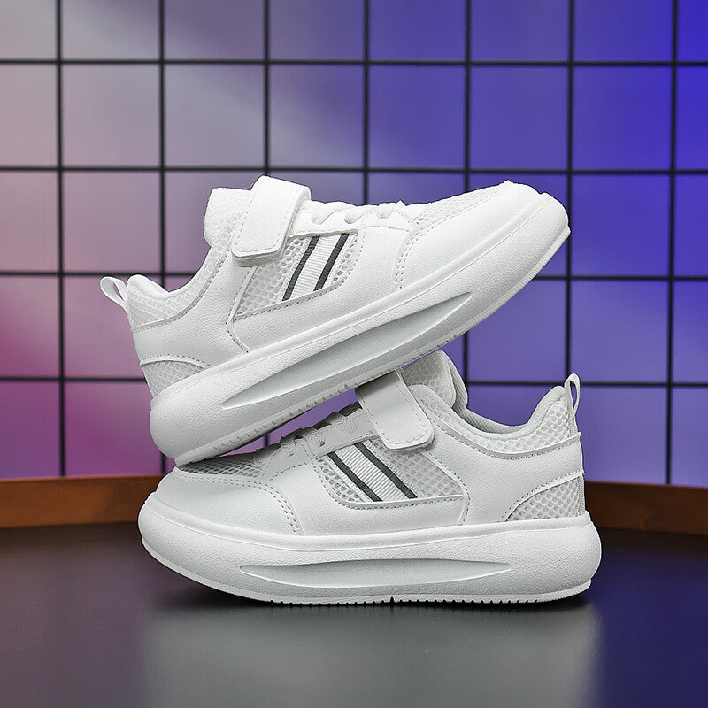 贝天熊男女童鞋儿童运动鞋女童小白鞋春秋季新款男童软底透气板鞋学生鞋 886白色【四季双网】 27 内长17.2/脚16.2