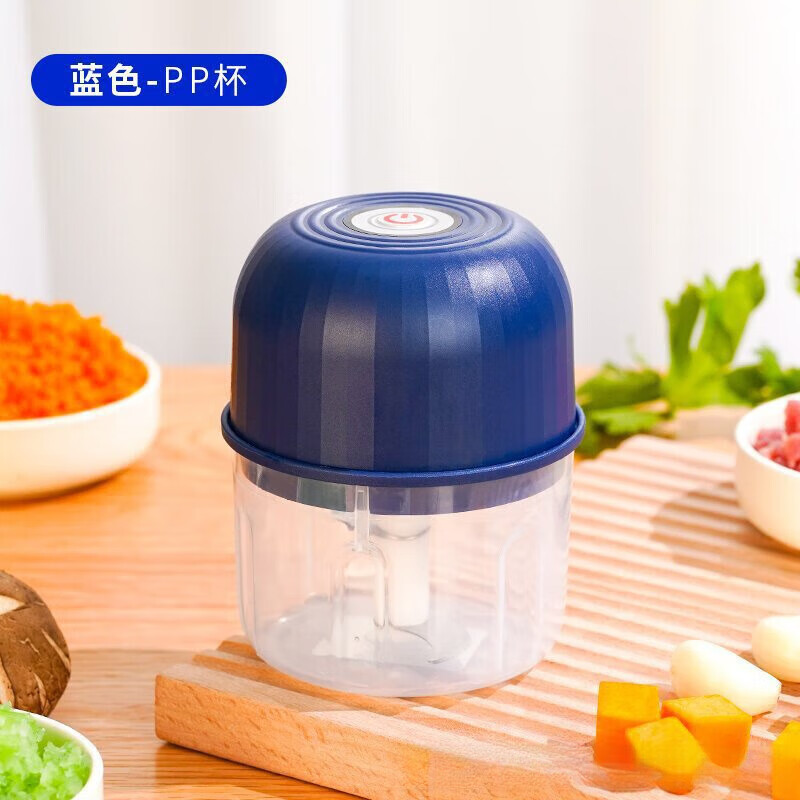 电动捣蒜器多功能绞肉机家用厨房捣蒜泥打蒜器宝宝辅食搅碎机 蓝色[PP杯+2页刀片]