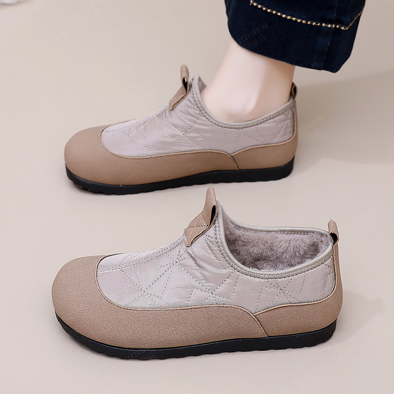 意迪森秋冬季加宽加绒加厚保暖一脚蹬防水防滑软底软面时尚女棉鞋妈妈鞋 咖啡色 加绒 【保暖防滑】 38 (240mm) 【正码正拍】