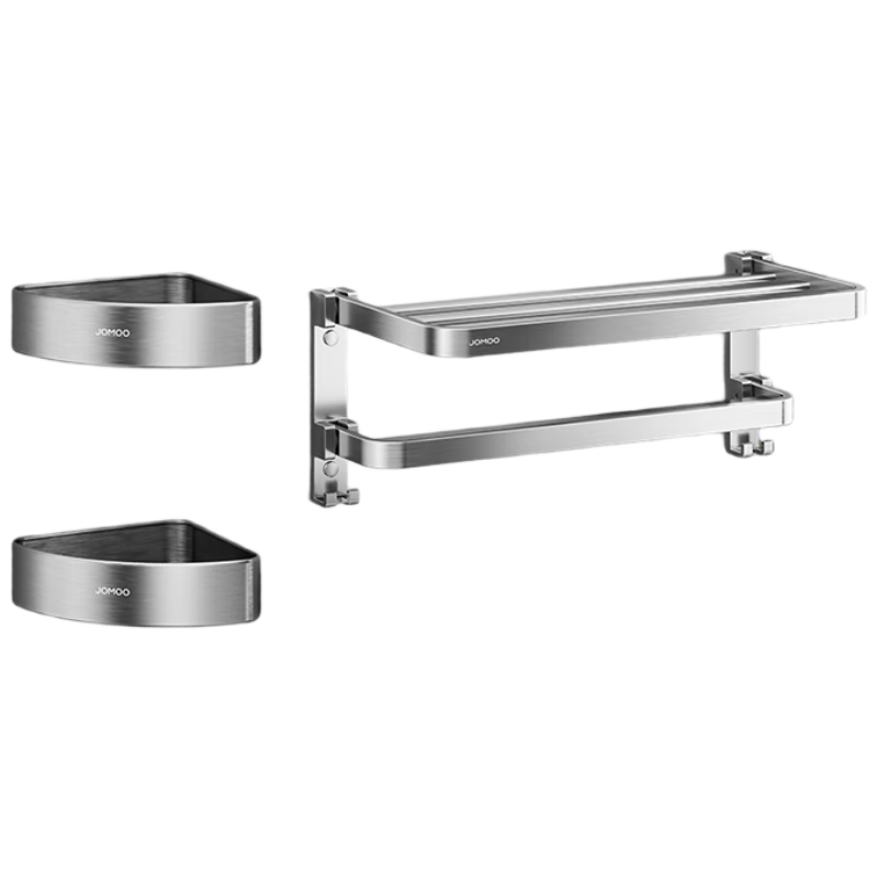 九牧（JOMOO）浴室置物架铝合金免打孔防锈耐腐卫生间挂件93058亮银三件套
