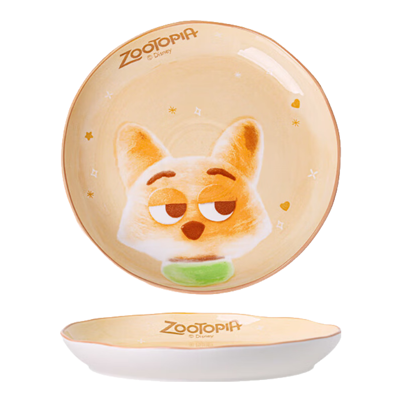 迪士尼(Disney)疯狂动物城高颜值陶瓷盘子盘子可微波釉下彩 萌新尼克8英寸盘子