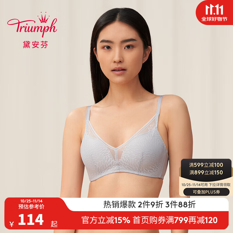 黛安芬/Triumph清透小纱杯无钢圈内衣薄款U型美背文胸E004049 羽毛蓝-AY 75B