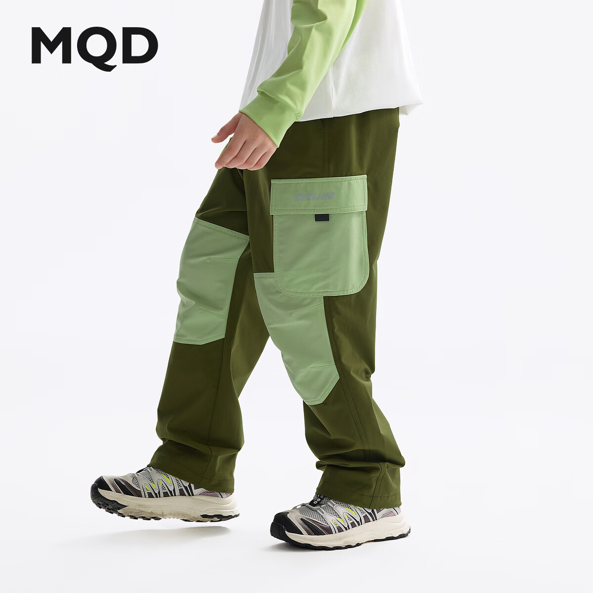 马骑顿(MQD)童装儿童2025春秋季新款男童休闲裤吸湿速干撞色百搭长裤 军绿色 120
