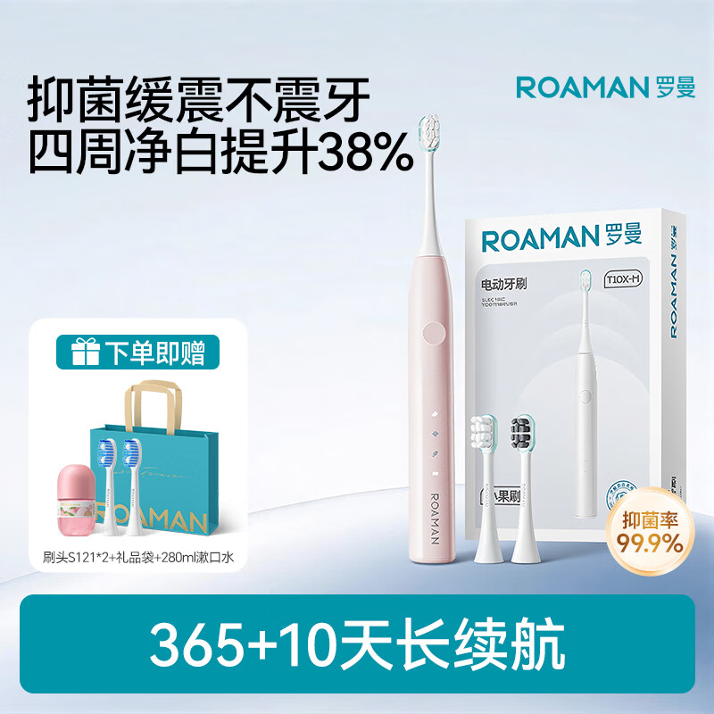 罗曼（ROAMAN）电动牙刷牙医推荐深度清洁净白缓震小果刷送女男朋友情侣结婚生日节日礼物T10X-H 缓震抑菌|续航375天|T10X-H粉