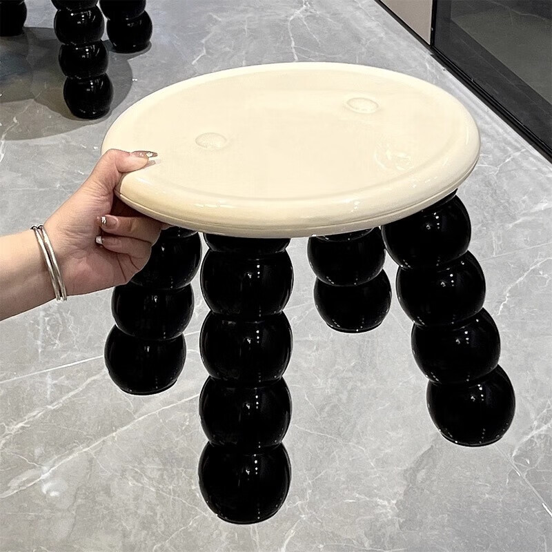 木格格小凳子客厅高级感靠背椅塑料凳子家用加厚结实小板凳圆凳子矮凳子 凳子(黑色)