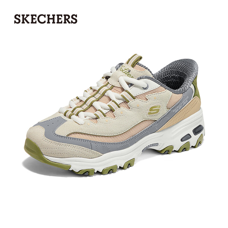 斯凯奇（Skechers）女鞋2025秋季新款闪穿鞋舒适休闲绑带老爹鞋150723 自然色/绿色/NTGR 37
