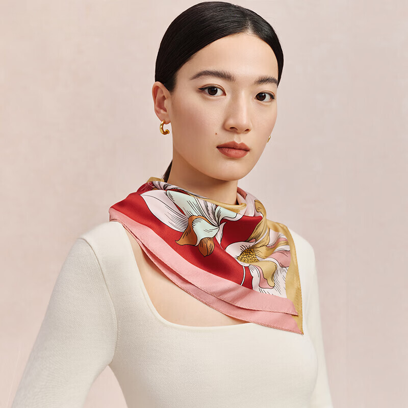 万事利真丝丝巾桑蚕丝女士方巾63cm送妈妈闺蜜节日礼物礼盒  玉兰赋