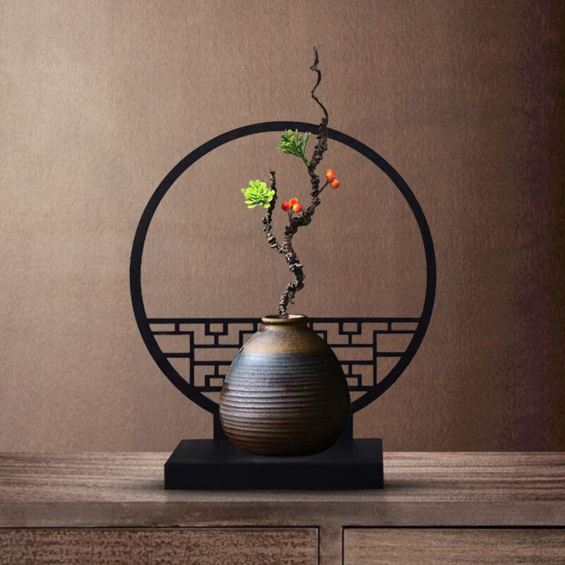 OYKTN屏风摆件花瓶小绿植新中式迎客松仿真盆景造景茶桌禅意客厅景观 单独屏风摆件-不含花瓶和植