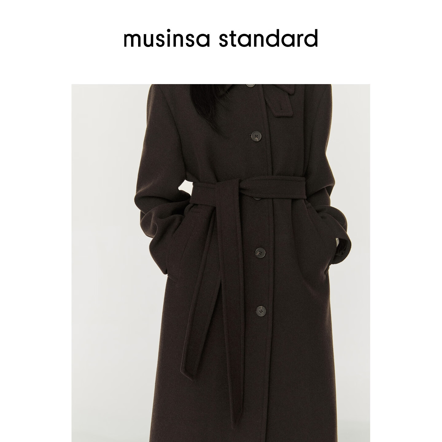 MUSINSA STANDARD【含羊毛】韩国秋冬时尚长款女士毛呢大衣外套 棕色(DR) M