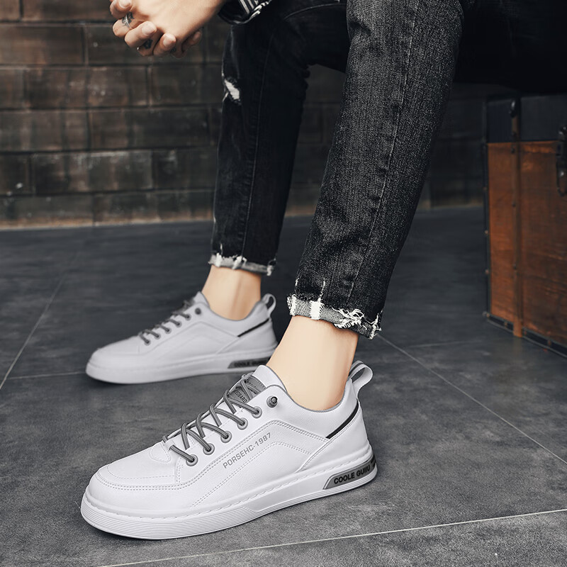 西域骆驼（VANCAMEL）男鞋子男2025秋冬季休闲鞋男士潮流板鞋男时尚商务软底运动小白鞋 【官方正品 品质保证】米色配色 44