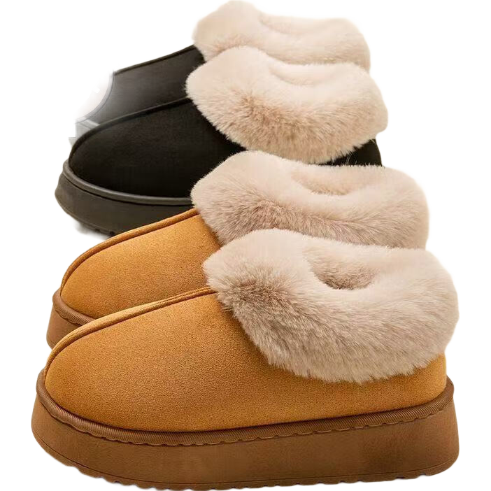 外穿雪地靴高帮棉鞋女棉靴秋冬季女包头拖月子鞋居家棉拖鞋保暖鞋 卡其色 38-39 适合37-38