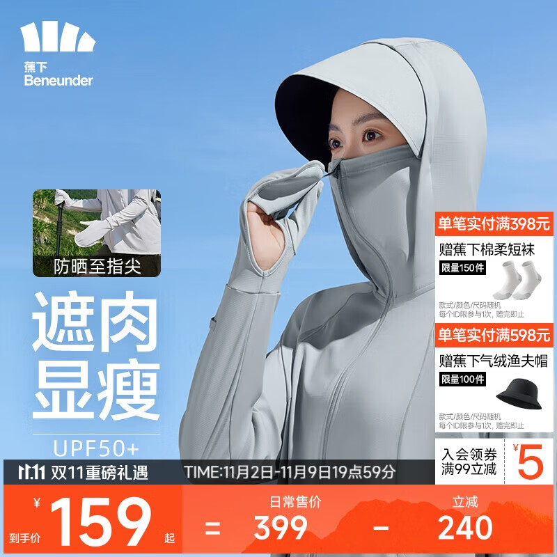 蕉下（beneunder）指尖呵护凉感冰丝防晒衣女upf50+防紫外线浅月灰S