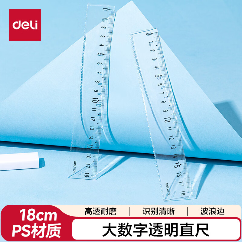 得力（deli）18cm直尺 高透耐磨 考研高考中考刻度清晰尺子 尺子礼物