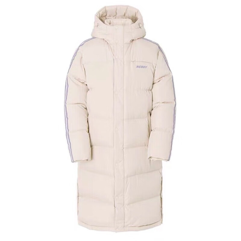 NERDY韓國潮牌秋冬情侶同款中長款連帽羽絨服寬松休閑保暖外套女 象牙白 S 【110-130斤】