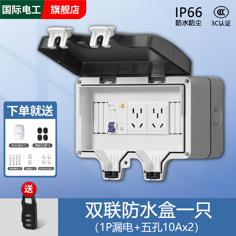 国际电工户外防水配电箱室内外防雨空开漏保电源保护罩工业开关插座配电盒 漏保+五孔10Ax2+防水盒