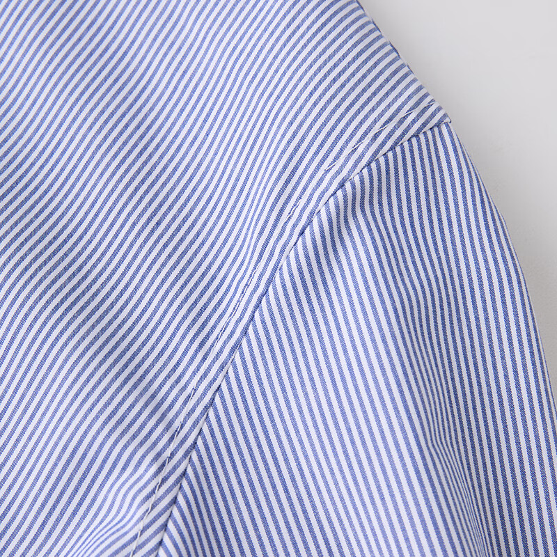 ZEZI100%长绒棉条纹衬衫女长袖职业装工装单排扣衬衣通勤开衫2025秋新 暗蓝条纹 M （115-125斤）