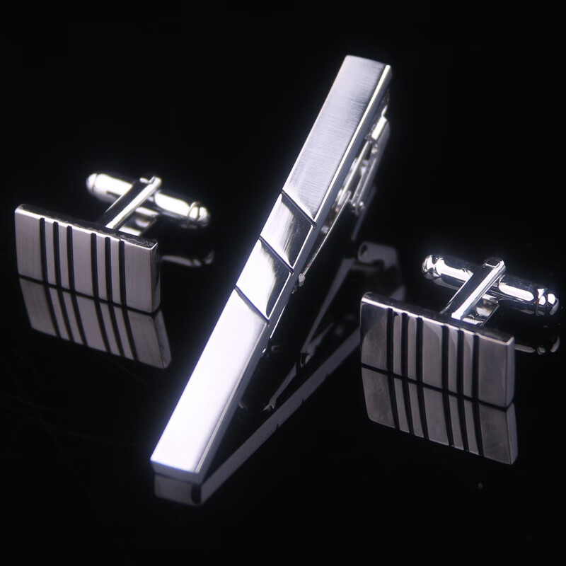 猎尚男士职业套装领带夹袖扣银色送男生礼物礼盒装礼品 经典套装1_黑色