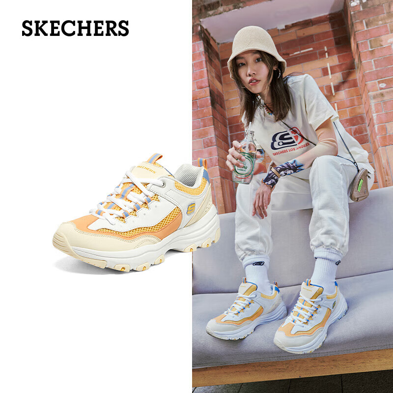 斯凯奇（Skechers）女鞋 复古熊猫鞋时尚潮流厚底老爹鞋缓震舒适低帮运动休闲鞋 38