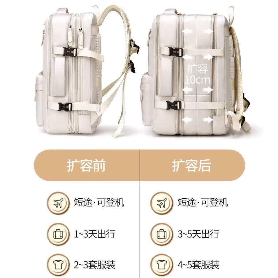 红同可扩容双肩包超大容量学生书包商务出差背包行李包笔记本电脑包 粉色 16寸