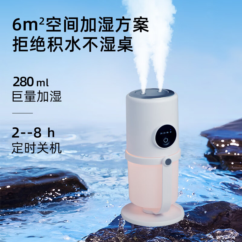 DIKTT德国空气加湿器家用卧室母婴可用居家静音小型便携式宿舍卧室办公室客厅床头加湿空气送女朋友父母 双喷加湿器白色(带支架)纳米级细雾-智能定时 160mL/h 【品质保障,以品质赢得信赖】
