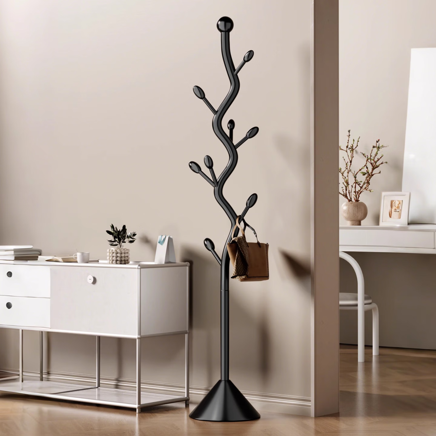 衣炫2025新款落地挂衣架家用卧室挂包架收纳简约立式高级感晚上衣帽架 亚光黑【底座加重3KG 巨稳固】