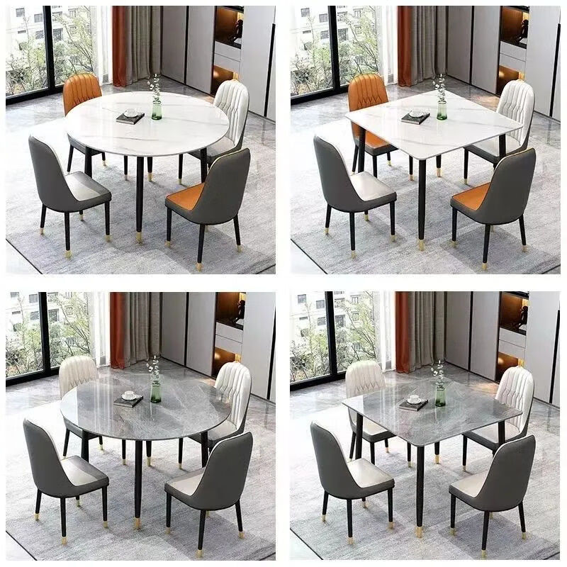 岩板圆形餐桌正方形桌子吃饭桌子租房接待洽谈桌整套餐桌椅组合 雪山白-圆桌（加厚岩板桌面） 60cm 【单桌】