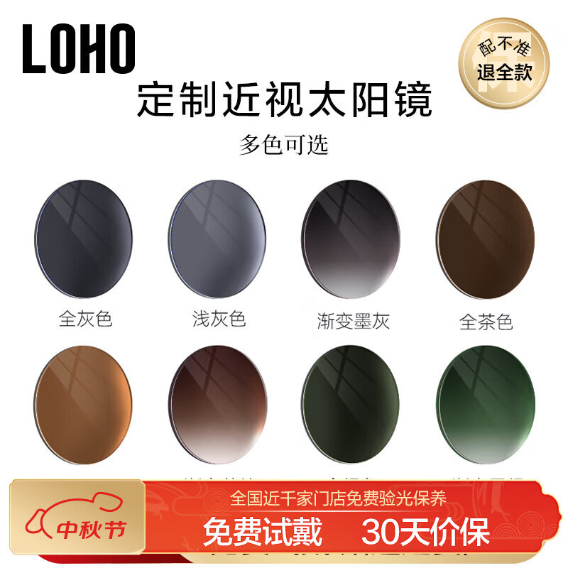 LOHO太陽(yáng)鏡墨鏡男女可配近視眼鏡高清鏡片防紫外線(xiàn)【咨詢(xún)客服定制】