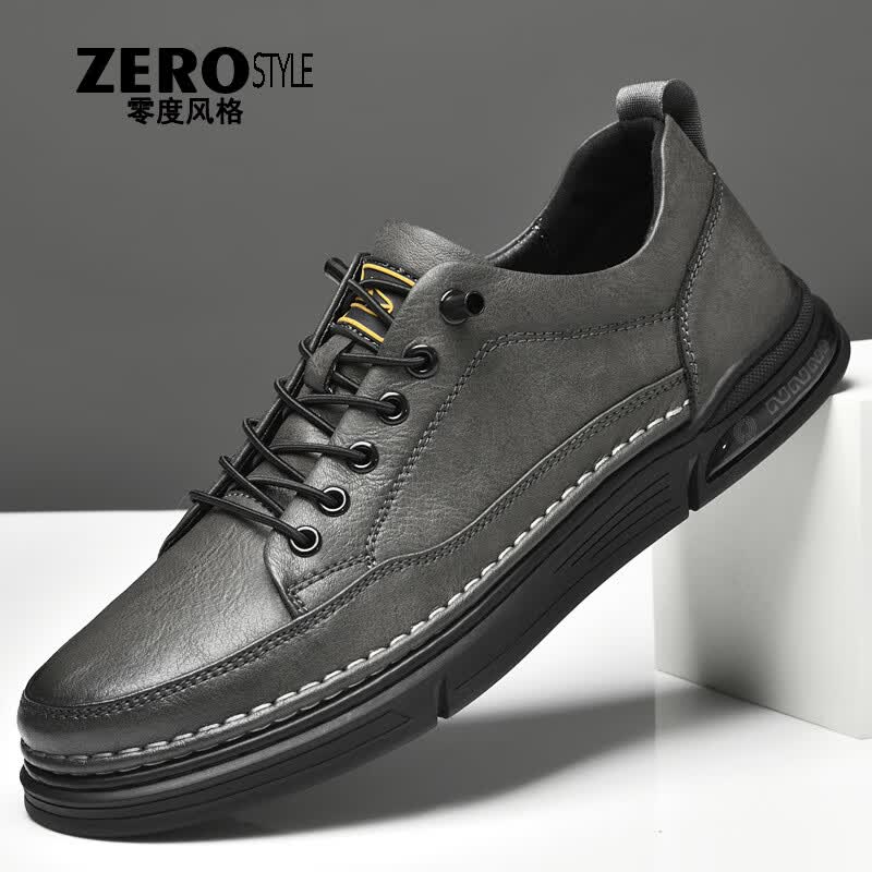 零度风格·ZERO STYLE轻奢男鞋真皮板鞋2026新款防臭耐磨休闲百搭高档牛皮鞋子男 灰色【品牌男鞋】 41 【标准皮鞋码】