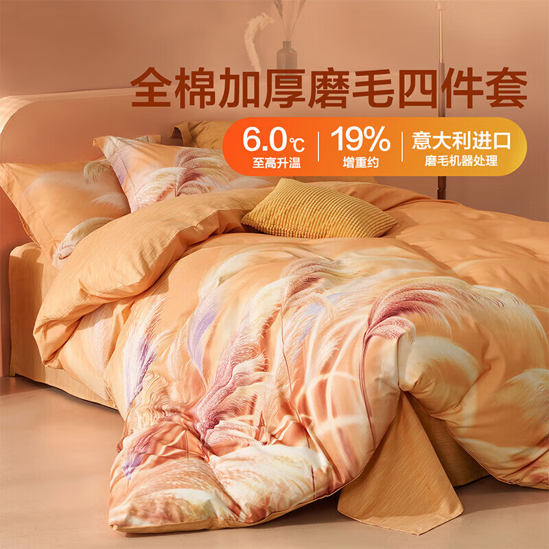 百丽丝套件床上四件套全棉加厚磨毛套件保暖秋冬套件 芦花江影(吸湿发热) 床单款 （被套200*230cm）