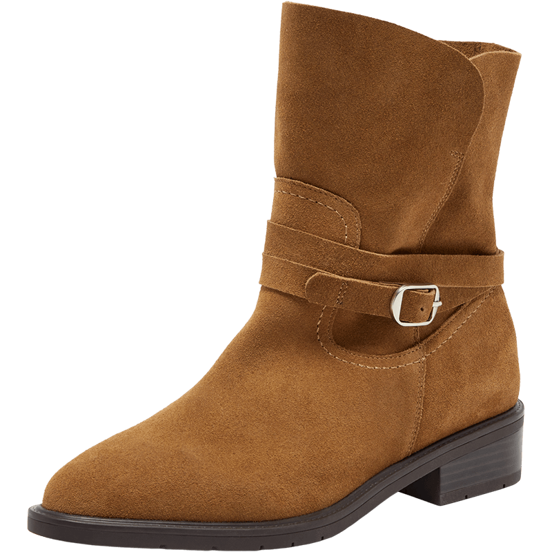 Bata拔佳曠野漫游西部靴女冬牛剖皮中筒時(shí)裝靴AXG65DZ5