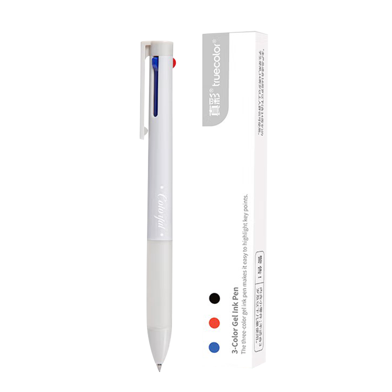 真彩（TRUECOLOR）三色笔按动多色合一中性笔高颜值彩色学生做笔记专用标记笔多功能模块圆珠笔黑笔红笔蓝笔错题订正