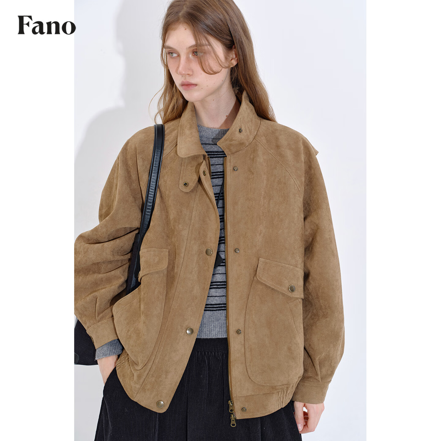 fano studios范洛Fano 春秋复古夹克外套冬柔雾感卡其色麂皮绒宽松皮衣女个子 卡其色第二批 S